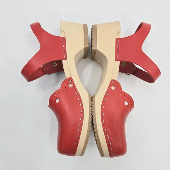 Sandgrens Milan‎ Red Clog Shoes Wooden Heels - Picture 4 of 14